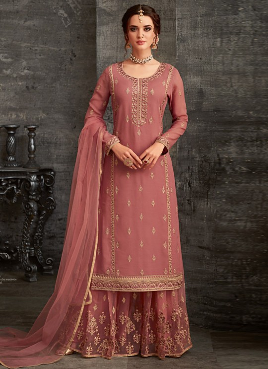 Peach Georgette Palazzo Suit For Wedding Reception Glamour Vol 62 62001 Set By Mohini Fashion SC/014306