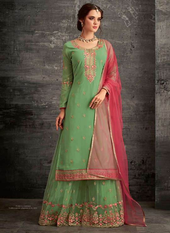 Green Georgette Palazzo Suit For Wedding Reception Glamour Vol 62 62002 Set By Mohini Fashion SC/014306