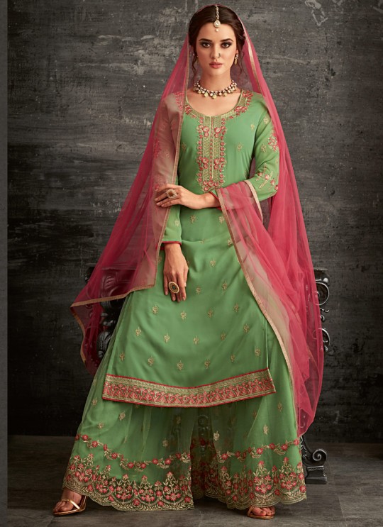 Green Georgette Palazzo Suit For Wedding Reception Glamour Vol 62 62002 Set By Mohini Fashion SC/014306