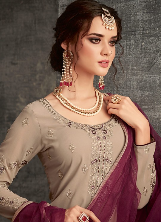 Beige Georgette Palazzo Suit For Wedding Reception Glamour Vol 62 62004 Set By Mohini Fashion SC/014306