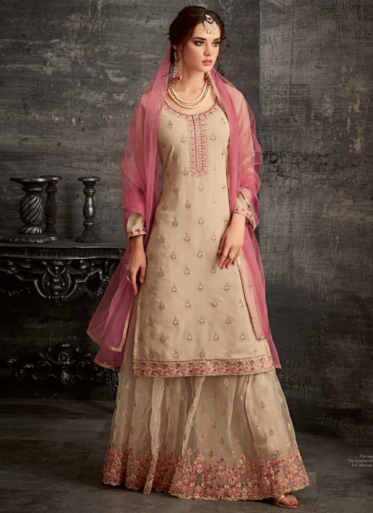 Beige Georgette Palazzo Suit For Wedding Reception Glamour Vol 62 62006 Set By Mohini Fashion SC/014306