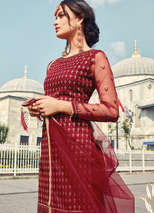 Designer Sharara Kameez In Maroon Glamour Vol 79 By Mohini Fashion 79001