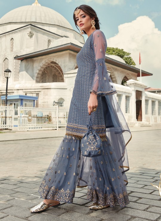 Net Sharara Kameez In Grey Glamour Vol 79 By Mohini Fashion 79003