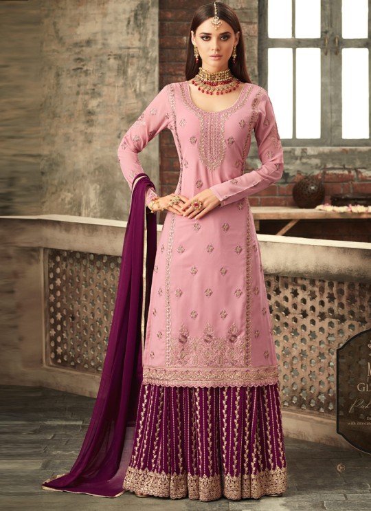 Dusty Pink Georgette Embroidered Palazzo Suit Glamour Vol 57 57001 By Mohini Fashion SC/013069
