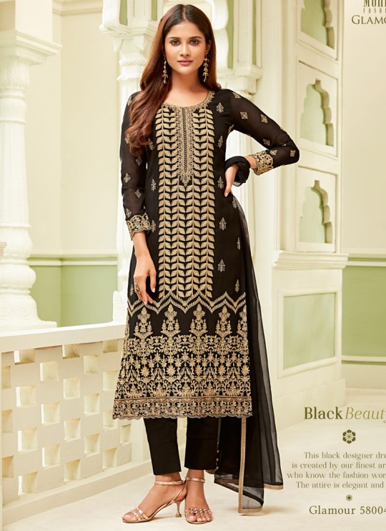 Black Georgette Embroidered Straight Cut Suit Glamour Vol 58 58004 By Mohini Fashion SC/013408