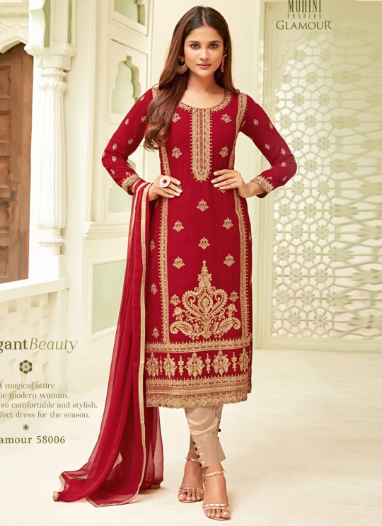 Red Georgette Embroidered Straight Cut Suit Glamour Vol 58 58006 By Mohini Fashion SC/013410