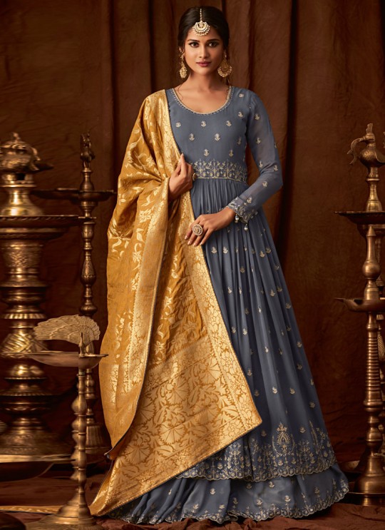 Grey Georgette Wedding Anarkali For Bridesmaids Glamour Vol 64 64005 By Mohini Fashion SC/015187 Grey Georgette Wedding Anarkali For Bridesmaids Glamour Vol 64 64005 By Mohini Fashion SC/015187