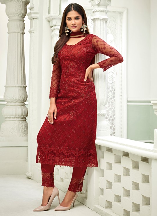 Maroon Net Straight Cut Suit For Mehndi Ceremony Glamour Vol 63 63001 By Mohini Fashion SC/015058
