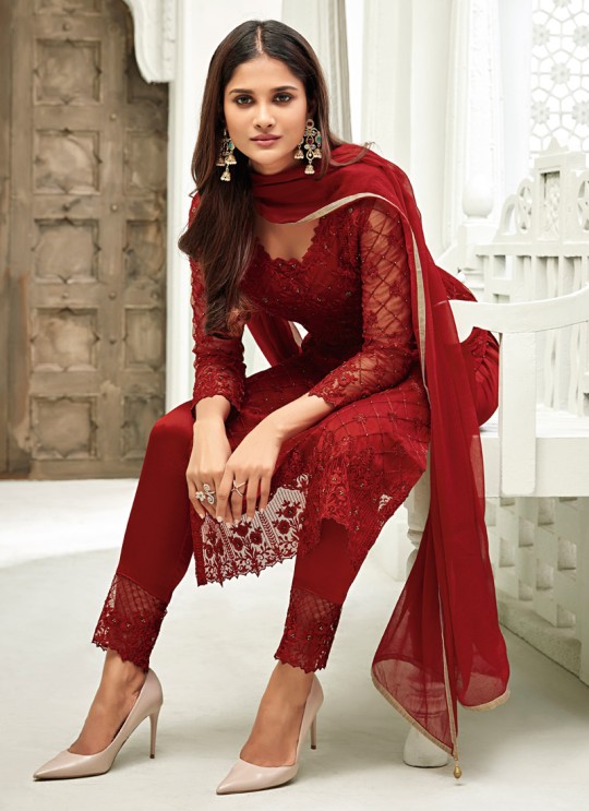 Maroon Net Straight Cut Suit For Mehndi Ceremony Glamour Vol 63 63001 Set By Mohini Fashion SC/015160