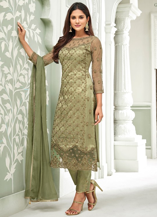 Green Net Straight Cut Suit For Mehndi Ceremony Glamour Vol 63 63003 Set By Mohini Fashion SC/015160