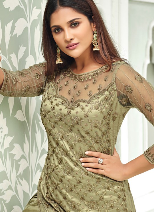 Green Net Straight Cut Suit For Mehndi Ceremony Glamour Vol 63 63003 By Mohini Fashion SC/015060