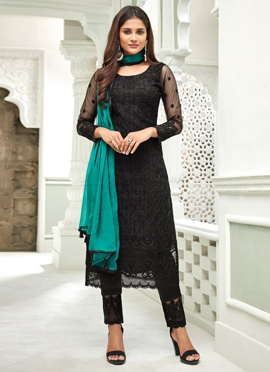 Black Net Straight Cut Suit For Mehndi Ceremony Glamour Vol 63 63004 Set By Mohini Fashion SC/015160