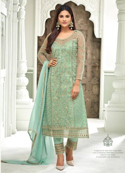 Sea Green Net Straight Cut Suit For Mehndi Ceremony Glamour Vol 63 63006 By Mohini Fashion SC/015063