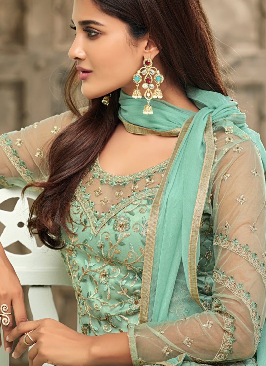 Sea Green Net Straight Cut Suit For Mehndi Ceremony Glamour Vol 63 63006 By Mohini Fashion SC/015063