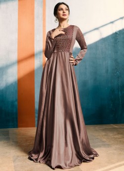 Jennifer WingetBrown Satin Silk Party Wear Floor Length Kurti Elite  5009 By Mugdha SC/011015
