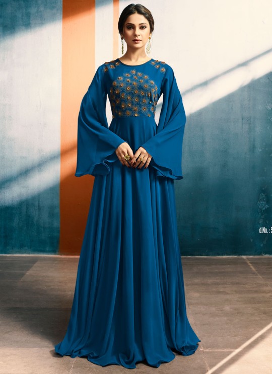 Jennifer WingetBlue Georgette Evening Wear Indo Western Kurti Elite  5014 By Mugdha SC/011024
