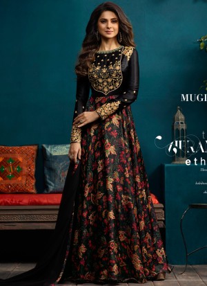 Wholesale shop Online Jennifer Winget Black Satin Silk Party Wear Floor Length Kurti Elite 2 5021 By Mugdha SC 013017 at suryavansicreation Kurtis Wholesale Online Kurtis Kurtis Manufacturer India
