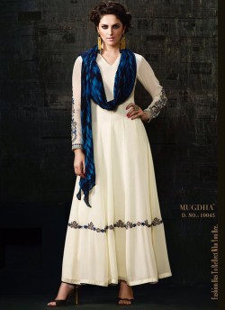 White Georgette Anarkali Suit Platinum 3 10045 By Mugdha SC/002745