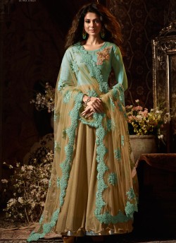 Jennifer Winget Beige Lycra Gown Style Anarkali Premium 2 11023 By Mugdha SC/009180