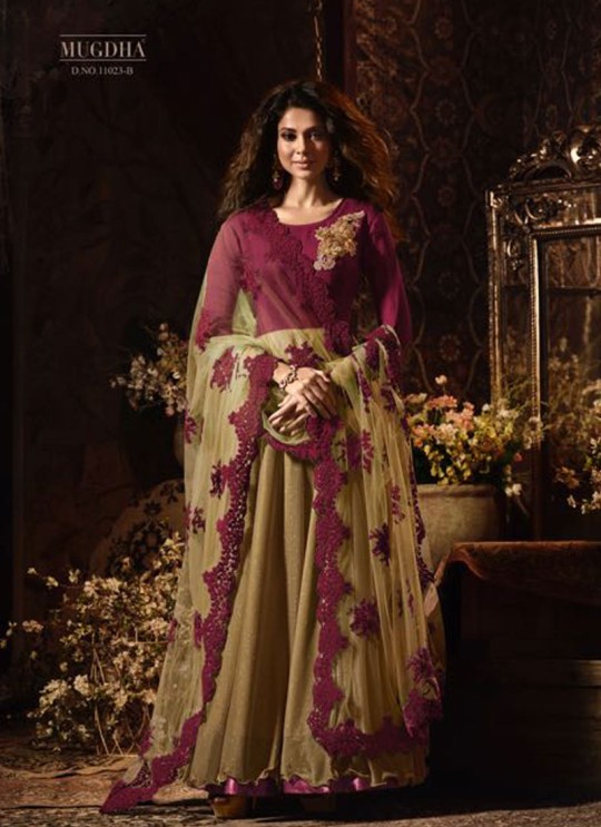 Jennifer Winget Wine Lycra Gown Style Anarkali Premium 2 11023B Color By Mugdha SC/010244