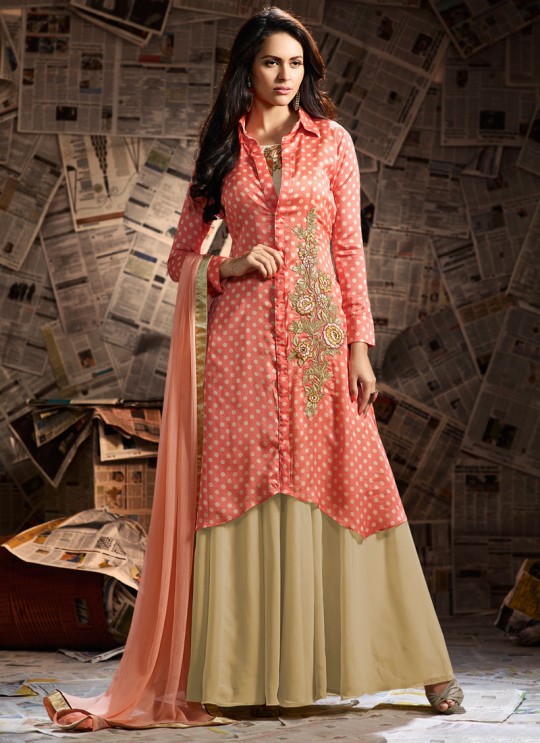 Jennifer Winget Beige Georgette Anarkali Suit Trendy 1105 By Mugdha SC/005953