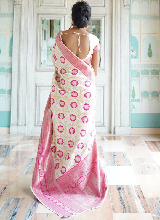 Off White Handloom Silk Wedding Saree Kalanjali Silk 100006 By Rajtex