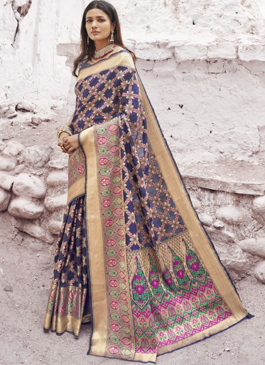 Blue Handloom Silk Designer Saree Kadampalli Silk 102006 By Rajtex
