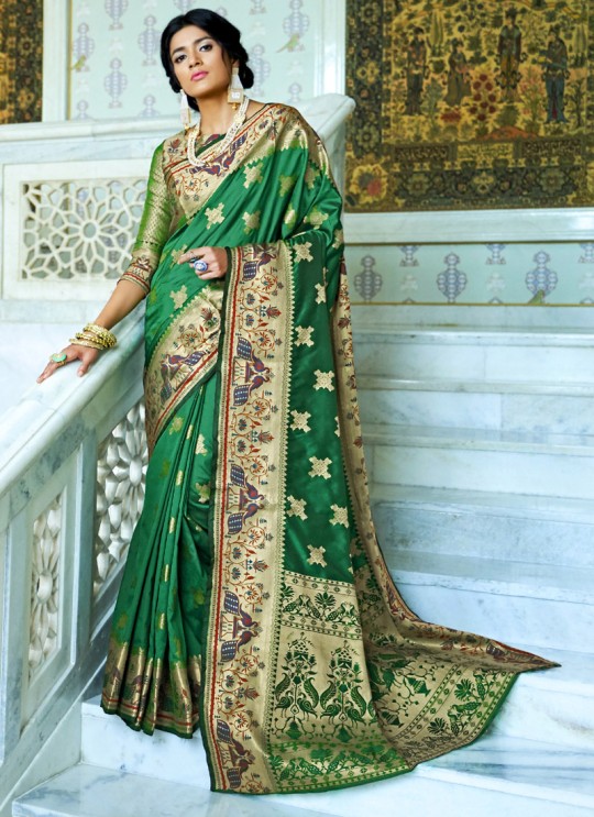 Green Handloom Silk Designer Saree Kohinoor Silk 103004 By Rajtex