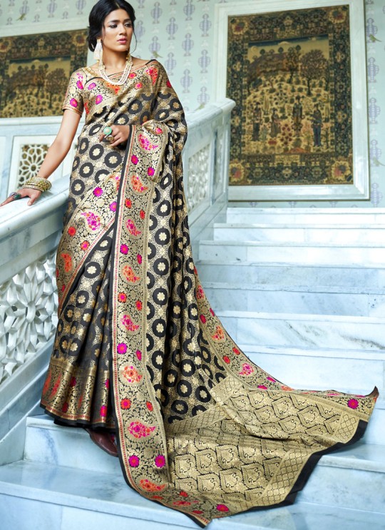 Black Handloom Silk Designer Saree Kohinoor Silk 103006 By Rajtex