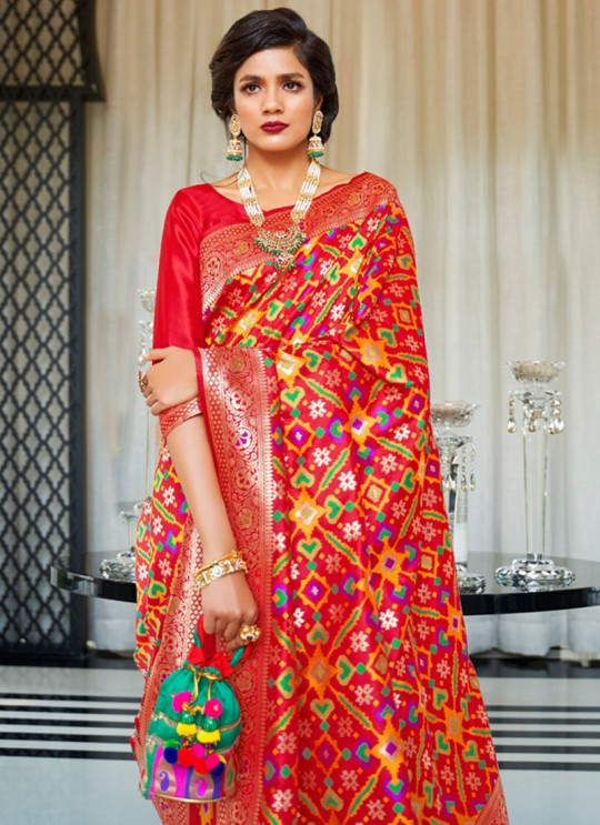 Red Handloom Silk Wedding Saree Kasturba Silk 105001 By Rajtex