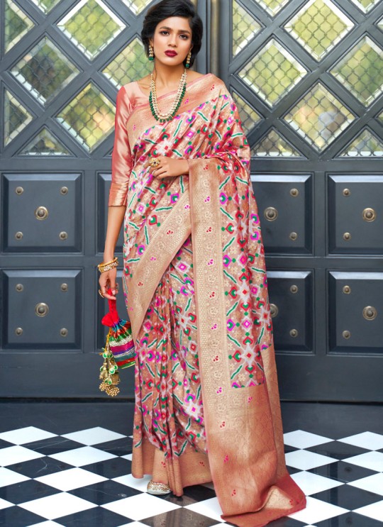 Peach Handloom Silk Wedding Saree Kasturba Silk 105002 By Rajtex