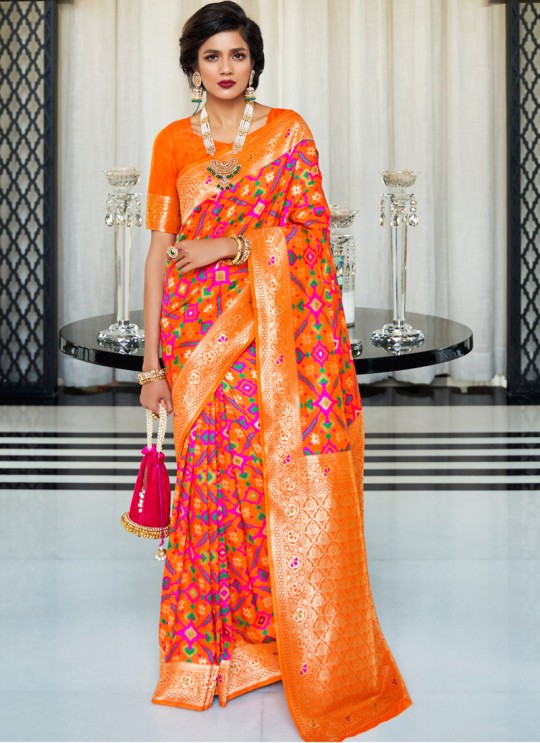 Orange Handloom Silk Wedding Saree Kasturba Silk 105004 By Rajtex Orange Handloom Silk Wedding Saree Kasturba Silk 105004 By Rajtex