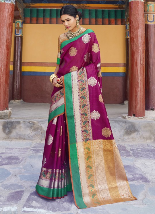 Magenta Handloom Silk Designer Saree Karuna Silk 109001 By Rajtex