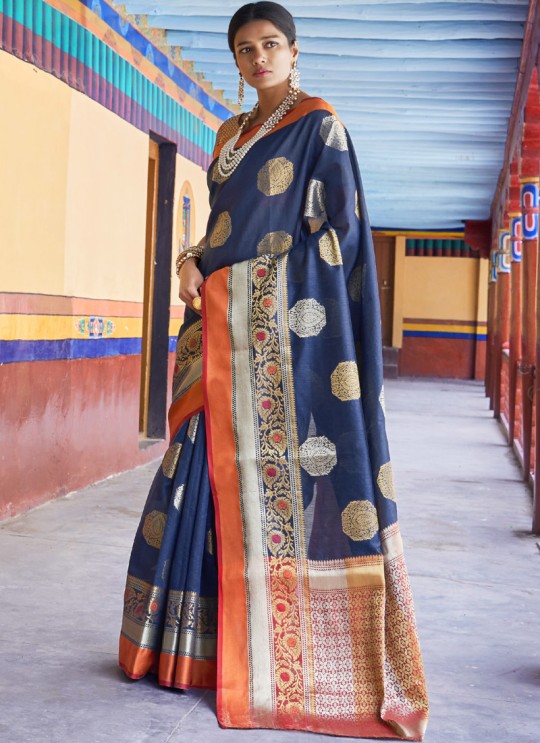 Blue Handloom Silk Designer Saree Karuna Silk 109002 By Rajtex