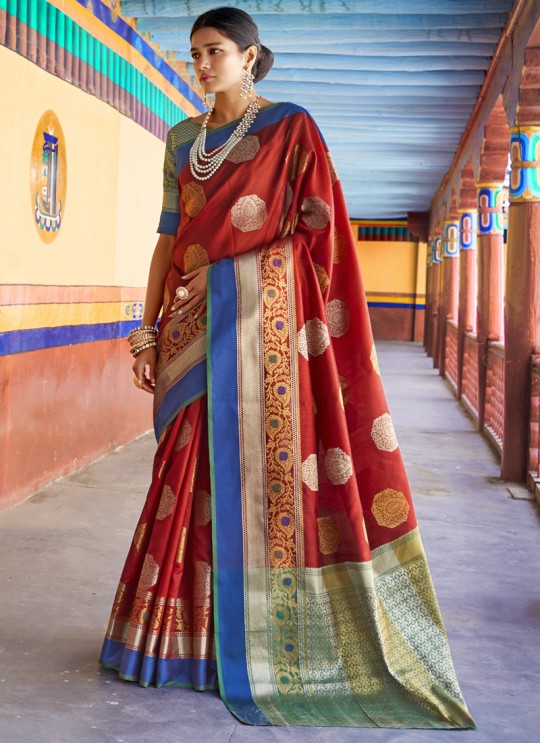 Maroon Handloom Silk Designer Saree Karuna Silk 109004 By Rajtex