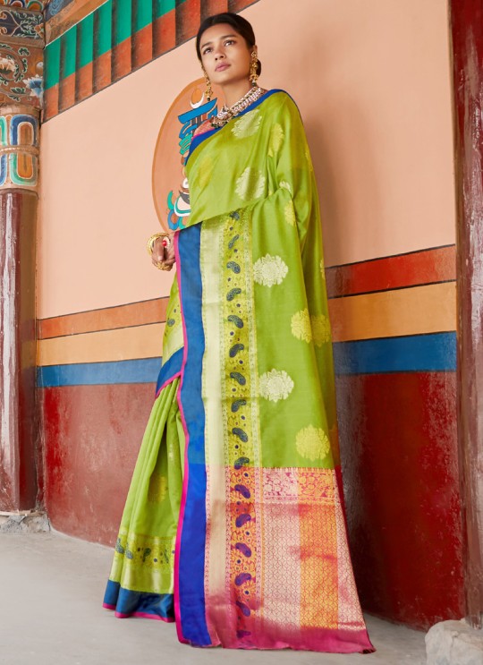 Green Handloom Silk Designer Saree Karuna Silk 109007 By Rajtex