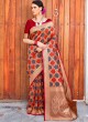 Orange Handloom Silk Wedding Saree Kilfi 86002 By Rajtex