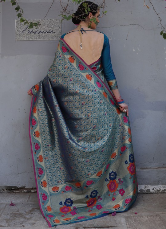 Blue Handloom Silk Wedding Saree Kilfi 86003 By Rajtex Blue Handloom Silk Wedding Saree Kilfi 86003 By Rajtex
