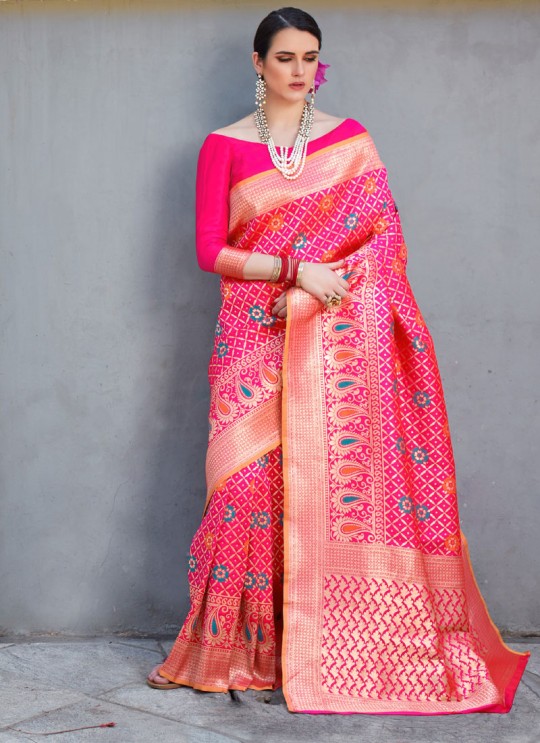 Pink Handloom Silk Wedding Saree Kilfi 86010 By Rajtex