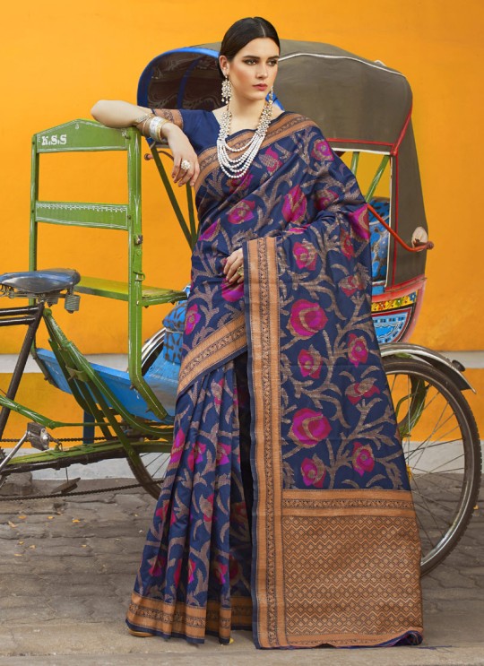 Blue Handloom Silk Wedding Saree  Klayanam 88001 By Rajtex
