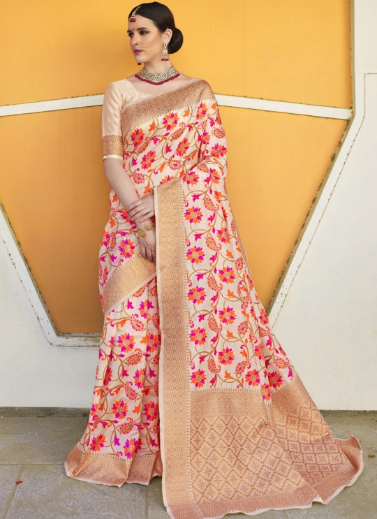 Cream Handloom Silk Wedding Saree  Klayanam 88004 By Rajtex