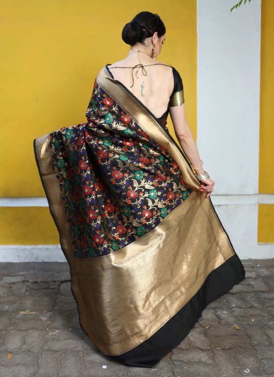Black Handloom Silk Wedding Saree  Klayanam 88006 By Rajtex
