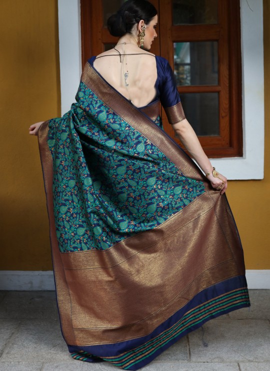 Blue Handloom Silk Wedding Saree  Klayanam 88007 By Rajtex