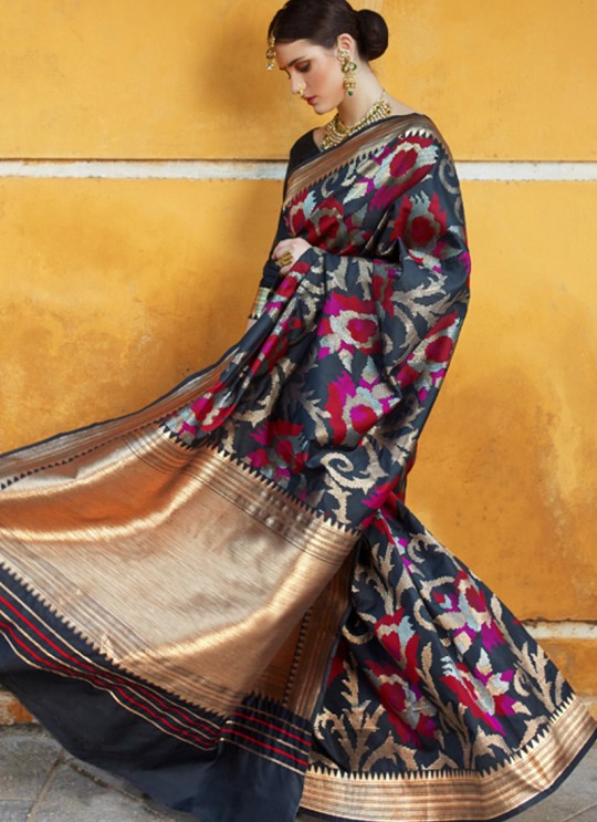 Black Handloom Silk Wedding Saree  Klayanam 88012 By Rajtex