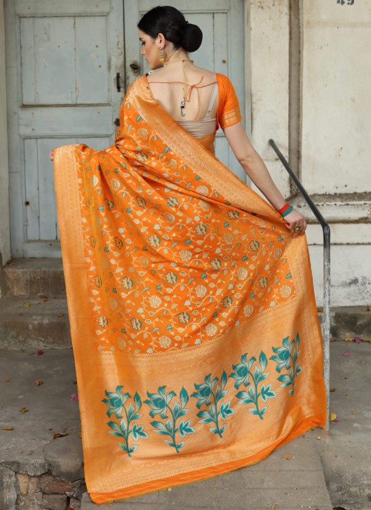 Orange Handloom Silk Wedding Saree Karmala Silk 89002 By Rajtex