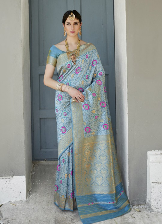 Grey Handloom Silk Wedding Saree Karmala Silk 89007 By Rajtex