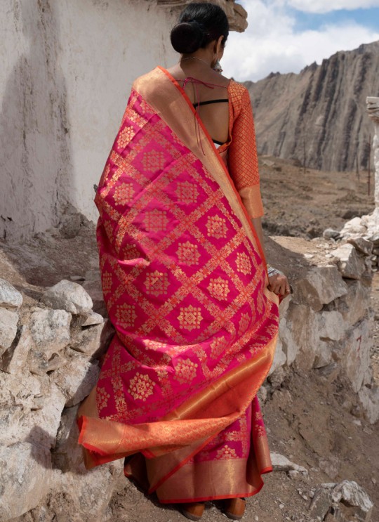 Pink Handloom Silk Casual Saree Kalash 92010 By Rajtex