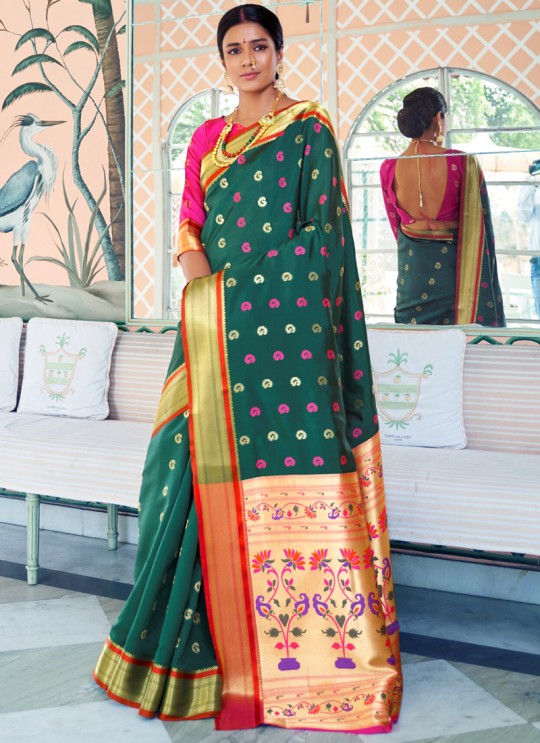 Green Pure Paithani Silk Designer Saree KASTURI SILK 95001 By Rajtex