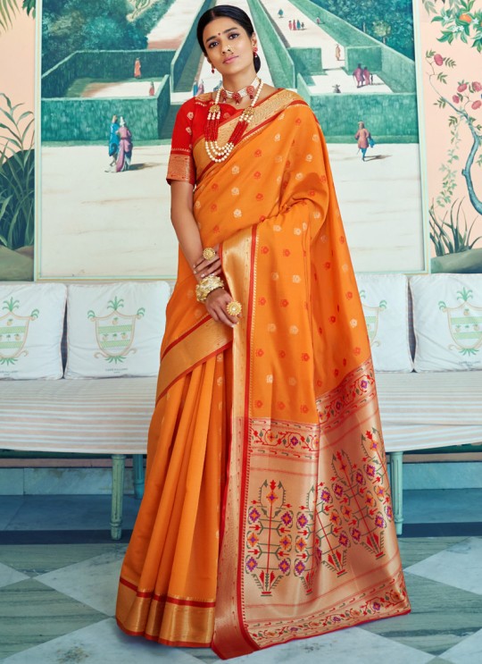 Yellow Pure Paithani Silk Designer Saree KASTURI SILK 95004 By Rajtex