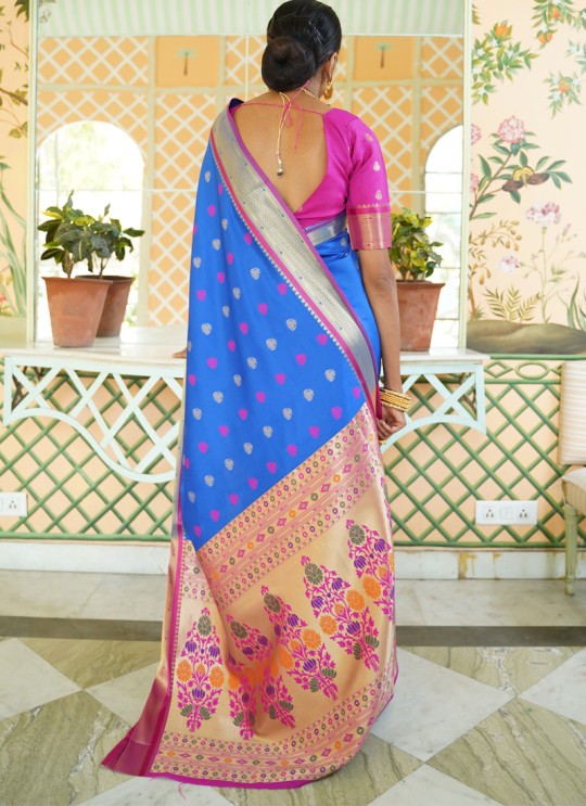 Blue Pure Paithani Silk Designer Saree KASTURI SILK 95005 By Rajtex